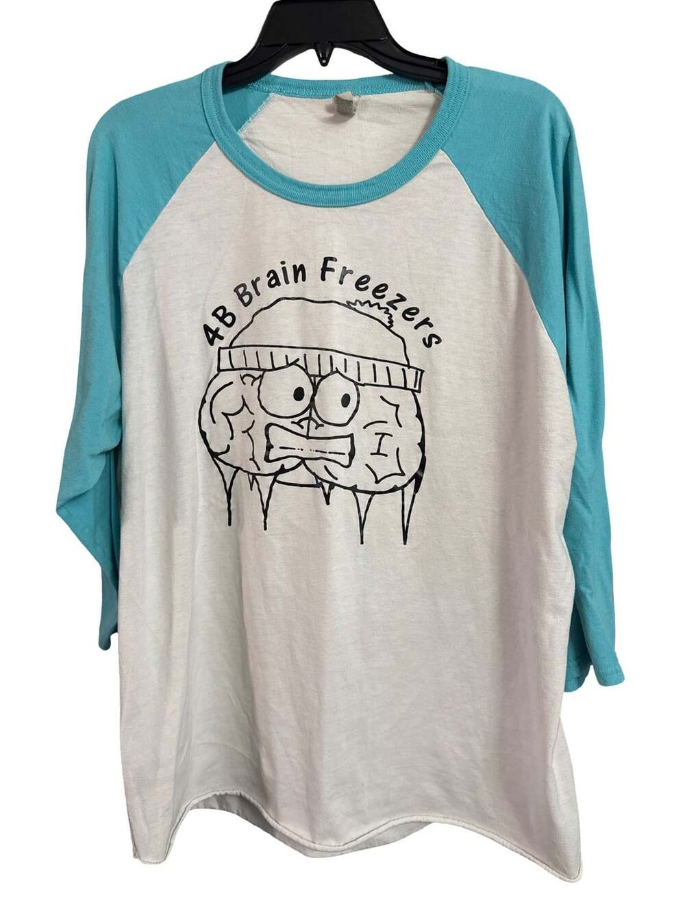 Jerzees 4B Brain Freezers 3/4 Sleeve Raglan Shirt Size 2XL White Blue